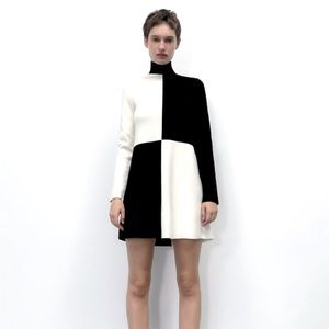 Zara colorblock knit dress L large black and white mini